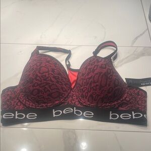 bebe Red Animal-Print Padded Sports Bra with Logo Band